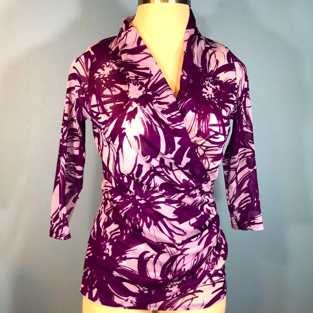 Karen Kane Tropical Print Mesh Wrap Top